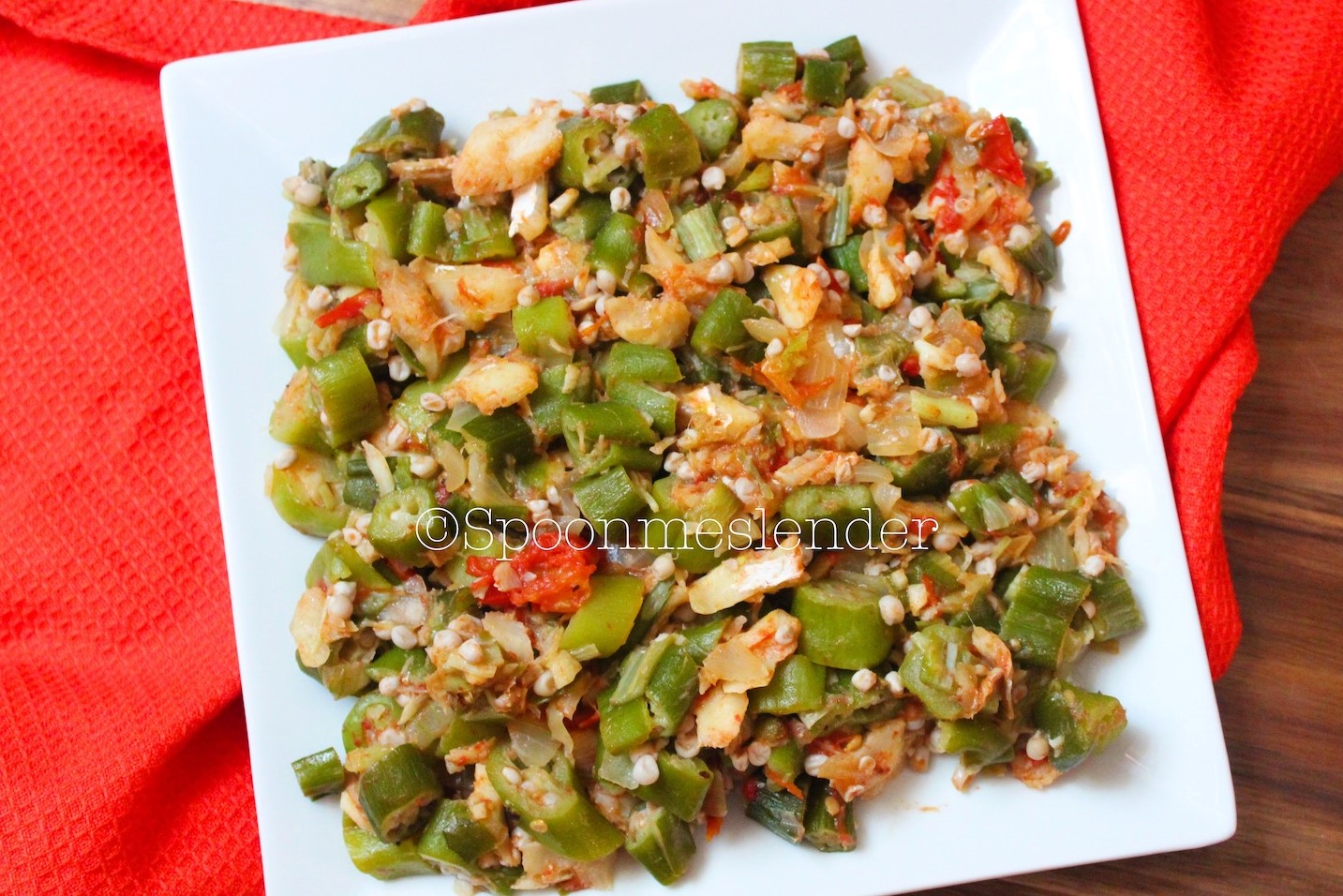 Okra with Tomatoes and Cod Bits - Spoon Me Slender
