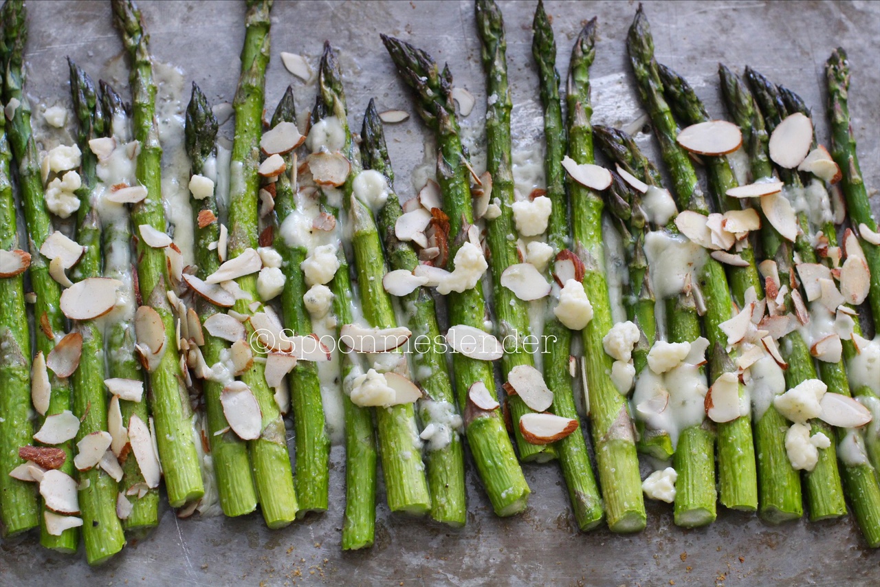 Roasted Asparagus with Gorgonzola and Almonds